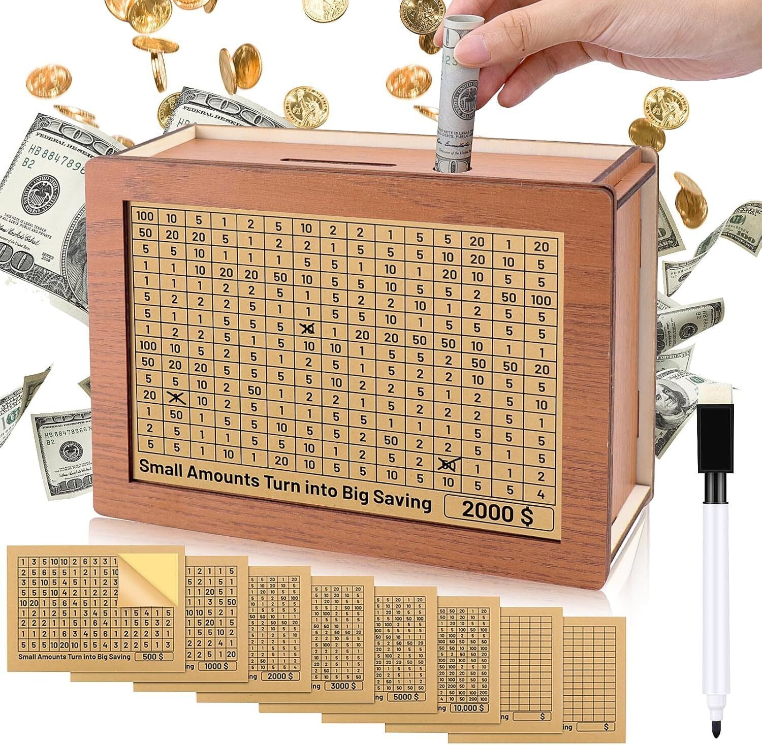 Cash Vault Wooden Savings Box Wooden Cash Saver Money Saving Box with Countdown